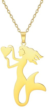 Dreamtimes Mode Meerjungfrau Halskette Schmuck für Frauen Meerjungfrau Anhänger Sommer Strand Thema Halskette Meerjungfrau Loving Halskette Meerjungfrau Schmuck (Gold)