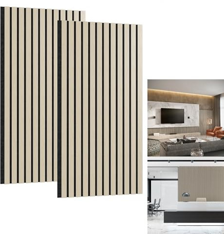 YRHome Akustikpaneele Wandpaneele Lamellenverkleidung Wandverkleidung Akustikelemente Lamellenwand Wand Akustikplatten Akustikfilz Holzoptik (Eiche Weiß, 2er 120x60cm)