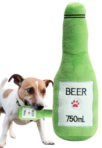 yybng Bier Plüsch Hundespielzeug, Quietschendes Hundespielzeug, Weiches Bierflaschen Plüsch Hundespielzeug, Interaktives Quietschspielzeug Kauspielzeug, Sound Quietsch-Plüsch-Hundespielzeug