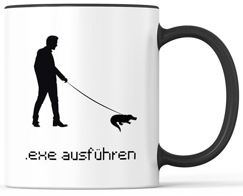 Tasse mit Spruch .exe ausführen Informatik Becher Informatiker IT Systemtechniker - lustiges Geschenk - Kaffeebecher als Geschenkidee - Kaffeetasse 330ml - Weiss-Schwarz