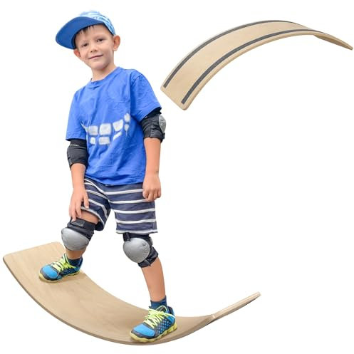 AIYAPLAY Kinderbalancierbrett, Wackelbrett, für Kinder von 3 bis 8 Jahren, max. Belastung 50 kg, aus Holz, 90L x 29l x 19H cm, Naturholz