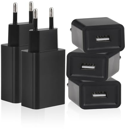 CYIOU 5Pz Nero Caricatore 5V 1A Presa Spina Spinotto USB da 5W Alimentatore | Caricabatterie USB C Prese per Fili di Cellulare Universale Telefoni Cellulari Auricolare e-Reader Tavoletta Altoparlante
