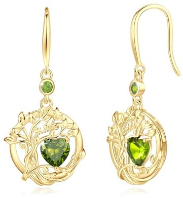 FANCIME Colgante de árbol de la vida, pendientes de plata de ley 925, pendientes colgantes de piedras preciosas redondas, piedras de nacimiento, joyas finas, regalos de cumpleaños para mujeres, Plata