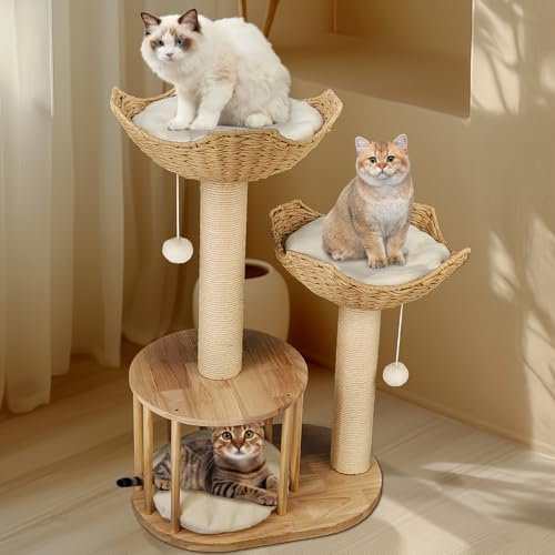 BingoPaw Rascador para Gatos Arbol para Gatos, Altura 99 cm, Torre de Escalada Gatos con Poste de Rascador de Arbol Natural y Sisal Color Beige para Gatos Menos de 10 KG