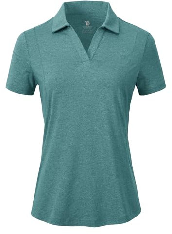 donhobo Damen Poloshirts Kurzarm V-Ausschnitt Polohemd Schnelltrocknend Golf Tennis Shirts Leicht Sport T-Shirts Sommer Tops Atmungsaktiv Fitness Laufshirts, Grau Grün, XL