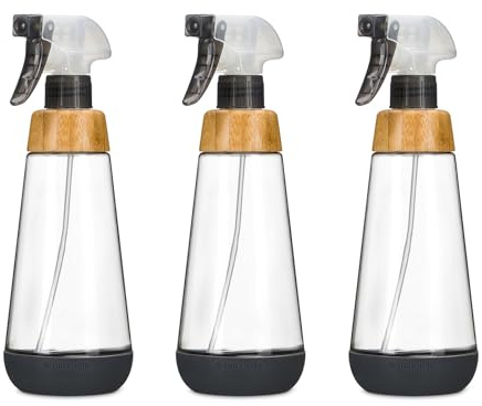 Full Circle Bottle Service-Refillable Glass Spray Bottle-Versatile Stream & Mist Options,Bamboo with Protective Silicone Boot-Ideal for Non-Toxic Cleaning Solutions & Plant Care,16oz Gray,3 Pack