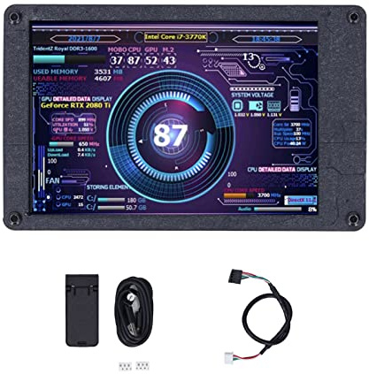 NutriEss USB Mini Screen Computer Temp CPU RAM Monitor 3.5in IPS Adjustable Brightness Elbow Line Motherboard Line for PC Data Display (with Motherboard Line)
