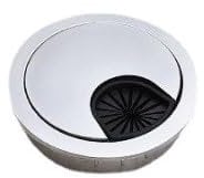 Set de 2 Pasacables de Metal para Escritorio, 60mm de Diámetro, Incluye Cepillos y Gomas, Solución Elegante para Organización de Cables en Mesas de Trabajo, Acabado en Acero Inoxidable - Color Plata