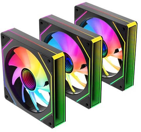 TZMRIT PRISM 4 MAX ARGB PC Lüfter 120mm,Schwarz,3 x 120MM-Forward | ARGB Infinity Mirror Gehäuselüfter,Standard-Lüfterblatt (Abluft), 58.36CFM/1600 RPM/2.07MMH2O,4PIN PWM & 5V 3PIN ARGB