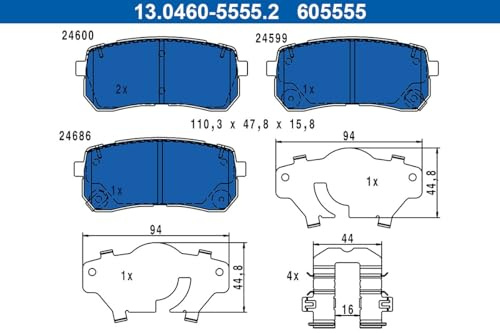 ATE Brake Pads Set Brake Blocks Brake Stones Set Rear with Accessories 13.0460-5555.2
