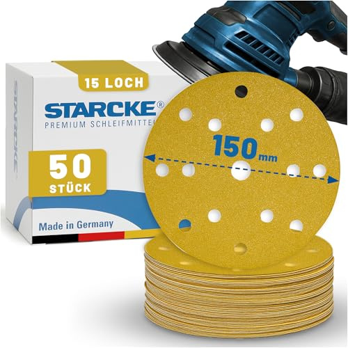 STARCKE® Schleifscheiben 150mm Klett - Langlebig - MADE IN GERMANY [50x/100x] - 15-Loch Exzenterschleifer 150mm Schleifscheiben - für Holz, Farbe, Lack, Spachtel, Kunststoff (P80,50x)