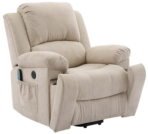 GDBTDL Fauteuil Relax Électrique Inclinable avec Chauffage et Massage, Fauteuil Releveur Motorisé pour Personnes Âgées, Fauteuil en Tissu avec Poches Latérales et Porte-Gobelet