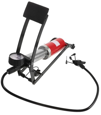 Fußpumpe Schwarz mit Barometer, Metall, Hochdruck, für Autoreifen