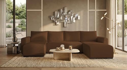 storez24 Wohnlandschaft Tally U, Couch in U-Form mit Schlaffunktion und Bettkasten, Farbe: Braun, Bouclé-Stoff