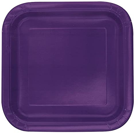 Unique Party- Paquete de 14 platos cuadrados de papel, Color morado oscuro, 23 cm (33054)