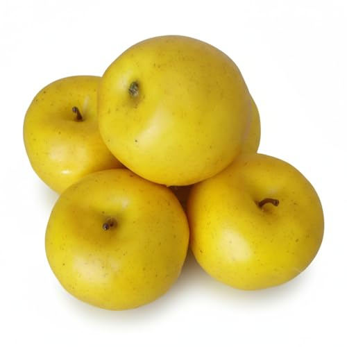 GMMH Künstlicher Deko Apfel, 5 Stück, Gelb, Schwere Ausführung, Lebensechtes Plastikobst, Äpfel Plastikfrucht, Kunstobst, Frucht, Dekoration, Schaufenster, Haushalt, Küche, Party, Hotel
