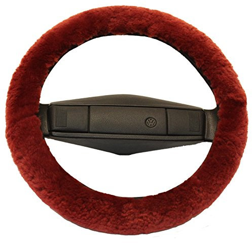 Reissner Lammfelle | LERA-15-BOR | Lenkradbezug Lenkradschoner Lenkradhülle für Auto und Wohnmobil | Echtes Merino Lammfell | Florhöhe 15mm | passend für ⌀40cm | Anti Rutsch | Farbe Bordeauxrot