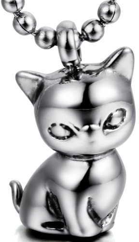 JewelryWe Schmuck Edelstahl Halskette Niedliche Kätzchen Katze Anhänger Kugelkette Partnerkette Damen Herren Kette 55cm