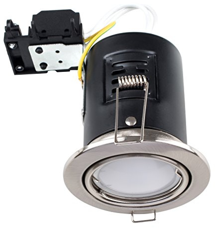 MiniSun | Fire Rated Brushed Chrome Tiltable GU10 Recessed Ceiling Downlights | LED Bulbs, Home Décor & Improvement Essential | Pack of 10 | Includes Bulb [3000K Warm White] | Mains Wired