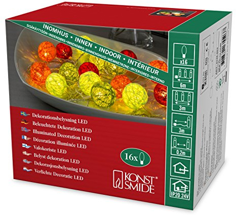 Konstsmide LED Dekolichterkette, bunte Baumwollkugeln, klein, 16 warm weiße Dioden, 24V Innentrafo, transparentes Kabel - 3135-503