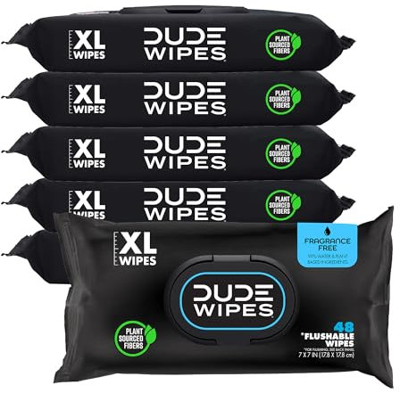 Dude Wipes Flushable Wet Wipes Dispenser (3 Packs 48 Wipes), Unscented Wet Wipes with Vitamin-E & Aloe for at-Home Use, Septic and Sewer Safe (6 Packs)
