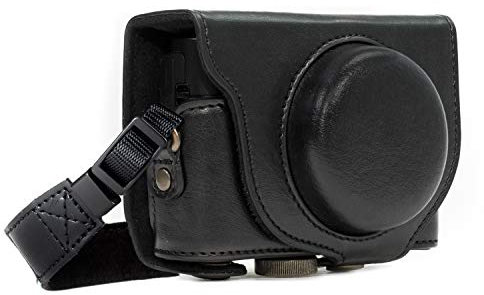 MegaGear MG596 Sony Cyber-shot DSC-HX99, DSC-HX95, DSC-HX80, DSC-HX90V Ever Ready Custodia in finta pelle per Fotocamera con Tracolla - (Nero)