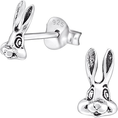 JAYARE Ohrringe Mädchen Häschen Hase 925 Sterling Silber oxidiert Kinder Ohrstecker