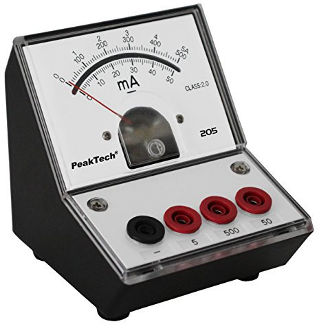PeakTech P 205-04 Intensomètre/Ampèremètre analogique/Mesureur avec échelle à miroir 0 ... 50Ma/ 500Ma/ 5A DC