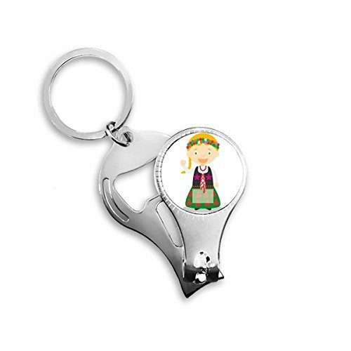 BeatChong Lächeln Blond Polen Cartoon Metall-Schlüsselanhänger Ring Multifunktionsnagelknipser-Öffner Auto Keychain Beste Charm Geschenk Flasche