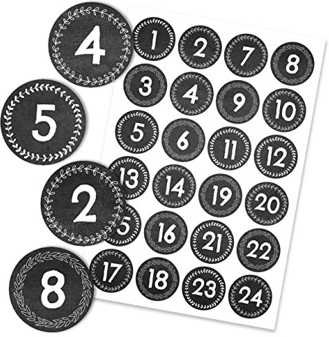 Papierdrachen 24 Adventskalender Weihnachtssticker - Tafel schwarz Nr 45 - Aufkleber 4cm - zum Basteln und Dekorieren deines ganz persönlichen Adventskalenders
