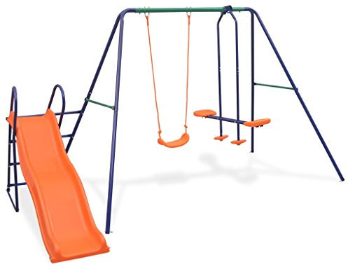 Festnight Schaukelset mit Rutsche und 3 Sitzen Schaukelgerüst Kinderschaukel Gartenschaukel Kinderspielzeug Belastbar bis 145 kg