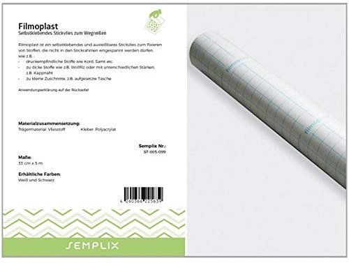 SEMPLIX Filmoplast® selbstklebendes ausreißbares Stickvlies: Zum Fixieren von Stoffen die Nicht in den Stickrahmen können (schwarz, 33 cm x 5 m)