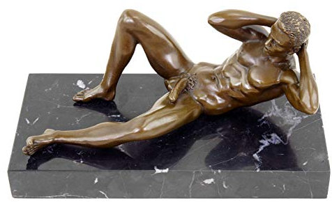 Kunst & Ambiente - Muskulöser Männerakt - Toyboy Eric - Gaybronze - signiert M.Nick - Homoerotische Statue - Deko Athlet - Turner - Höhe: 13 cm - Breite: 25 cm - Sexy Figur
