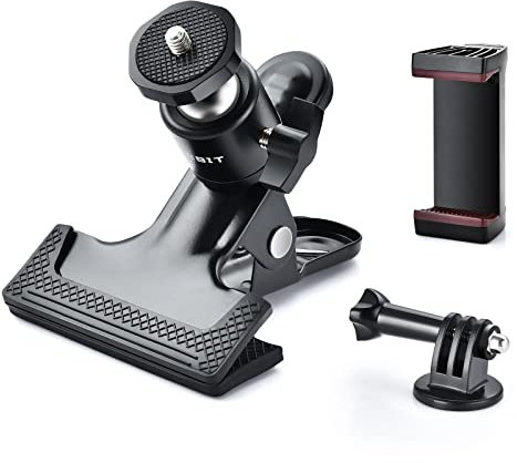 UTEBIT Klemme mit Kugelkopf Stativklemme - Metal Klemmhalter mit Handyclip und Gopro-Adapter, 360 Grad Kamera Klammer Klemmstativ Blitzschiene für DSLR SLR Kamera Stativ Blitz Video - Schwarz