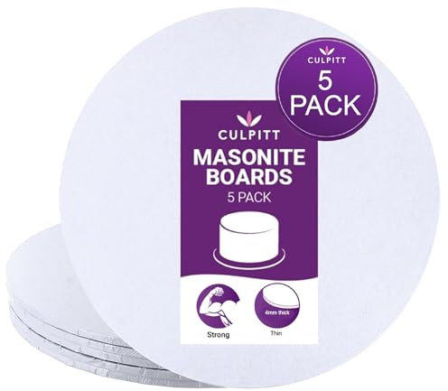 Culpitt 10 White Masonite Cake Board, Strong Round Cake Board, Cake Drum, 4mm Thick, 254mm, 10 Inch - Pack of 5