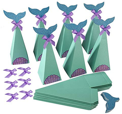 Scatole Regalo di Sirena DIY Sacchetti Decorativi di Carta Mermaid Caramelle Scatole per Festa a Tema Sirena, Matrimoni a Tema Spiaggia, Baby Shower, Bambini Festa di Compleanno (Set di 20) MengH-SHOP