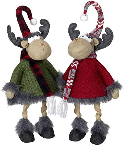 Christmas Paradise Elch 45cm Deko-Figur Weihnachtsdeko wackelndes Rentier im 2er Set Pärchen Dekoration Rot Grün