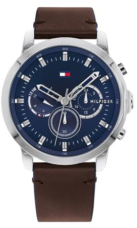 Tommy Hilfiger Multi Zifferblatt Quarz Uhr für Herren mit Dunkel-Braunes Lederarmband - 1791797