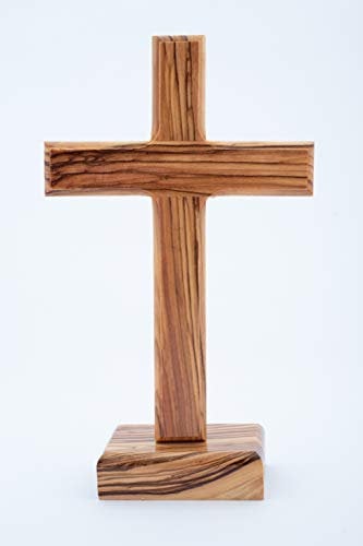 Handgefertigtes, freistehendes,Wandbehang, Olivenholz, einfarbiges Kreuz (16.3 cm), Holz-Tischkreuz, Tischaltar-Holzkreuz stehend aus dem Heiligen Land,von Olive Wood Gifts Shop