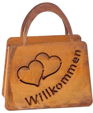 Bornhöft Tasche Willkommen zum Bepflanzen Windlicht Beetdeko Metall Rost Gartendeko 23cm x 20cm Edelrost rostige Deko für den Garten