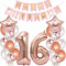 Hopewey 16. Geburtstag Dekoration Luftballons Roségold, 16. Geburtstag Dekoration für Mädchen, Roségold Luftballons Nummer 16, Happy Birthday Girlande Banner Girl 16. Geburtstag Dekoration Rose Gold S
