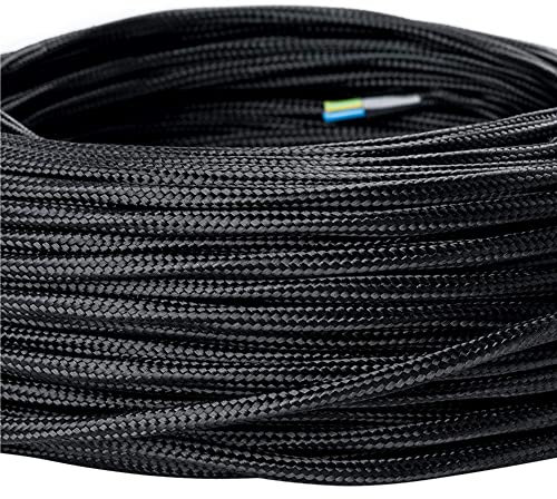 Cavo tessile per lampade, 3 fili, 3x 0,75 mm², cavo elettrico con conduttore di terra, accessori per lampada (10m, Nero)