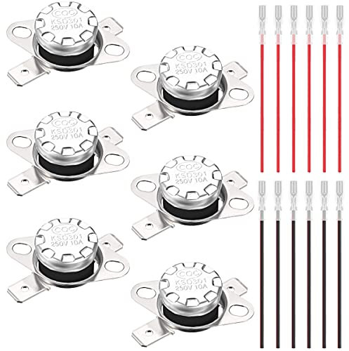 Youmile 6PCS KSD301 150°C/302°F Thermostat Temperature Switch 250V 10A Normally Closed NC Thermal Control Switch for Microwave with 12PCS Crimp Terminal with Wire