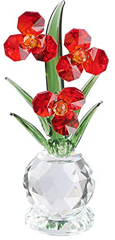 Xinkulas Kristall-Orchideen-Figur, Dekoration für Zuhause, Sonnenfänger, Ornament (rot)