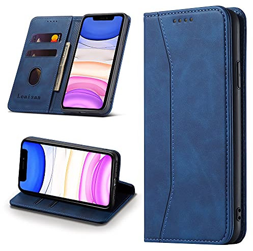 Leaisan Handyhülle für iPhone 11 Hülle Premium Leder Flip Klappbare Stoßfeste Magnetische [Standfunktion] [Kartenfächern] Schutzhülle für iPhone 11 Tasche - Blau