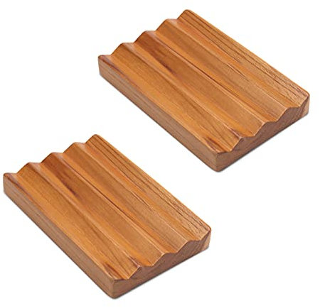 Teak Seifenschale Holz von HTB, Holz dekorative Bad Seife Halter erhöhte Basis Design zu halten Seife trocken in Küche, Bad, Waschbecken, Badewanne (2pcs)