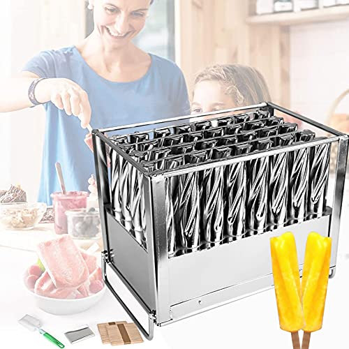 Moule a Glaces Inox Acier, Acier Inoxydable Moule à Popsicle Spiral avec Support de Bâton, Moule a Glace Cuillere a Glace, Outil de Refroidissement, Famille Ice Cream Ensemble de Moules de 40