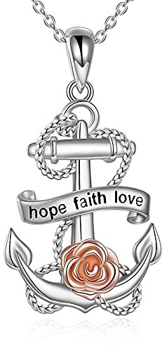 Collane di Ancoraggio Collana con Ciondolo a Fiore di Rosa 925 Catena in Argento Sterling Gioielli Vintage Regali per Donne, Ragazze, Mogli, Coppia