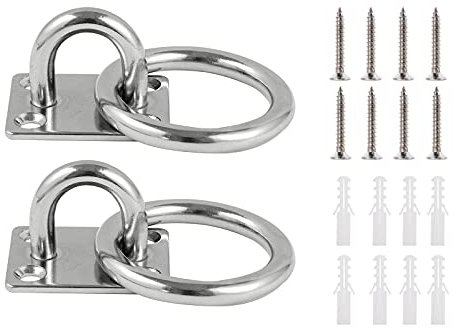 Lyaor 2 Piezas M8 Placas de Ojo con Anillo Anclajes Pared de 304 Acero Inoxidable - Capacidad de 180kg - Ganchos de Fijación Pared/Techo para Saco de Boxeo Columpio Toldo Cuerda de Yoga Herramienta