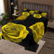 Rose Quilt Set Golden Rose Floral Coverlet Set for Boys Girls Children Romantic Flowers Bouquet Bedspread Luxury Black Gold Quilted Bedroom Collection Couple Lover Room Decor Queen Size Bedding Set